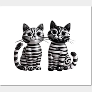 two cats in black and white Posters and Art